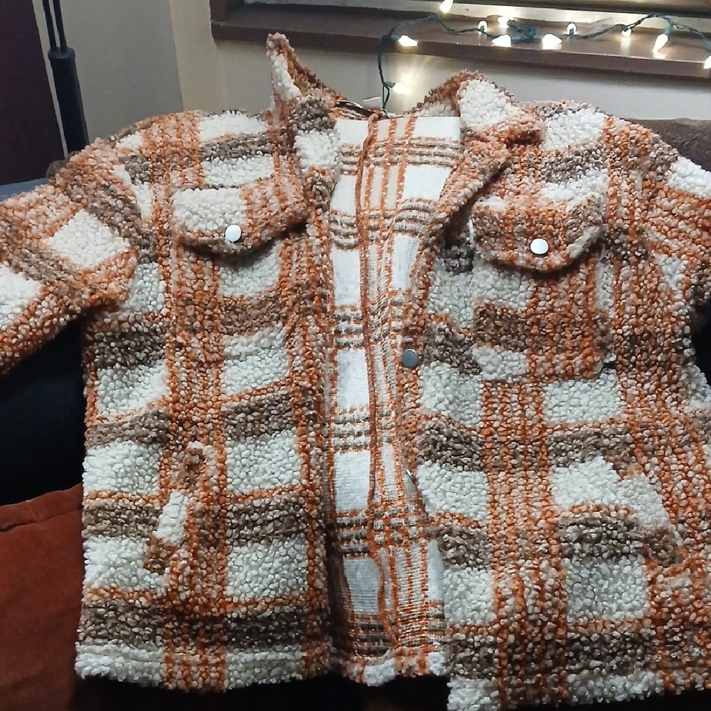HYFVE Checkered Sherpa Jacket in Orange and Cream